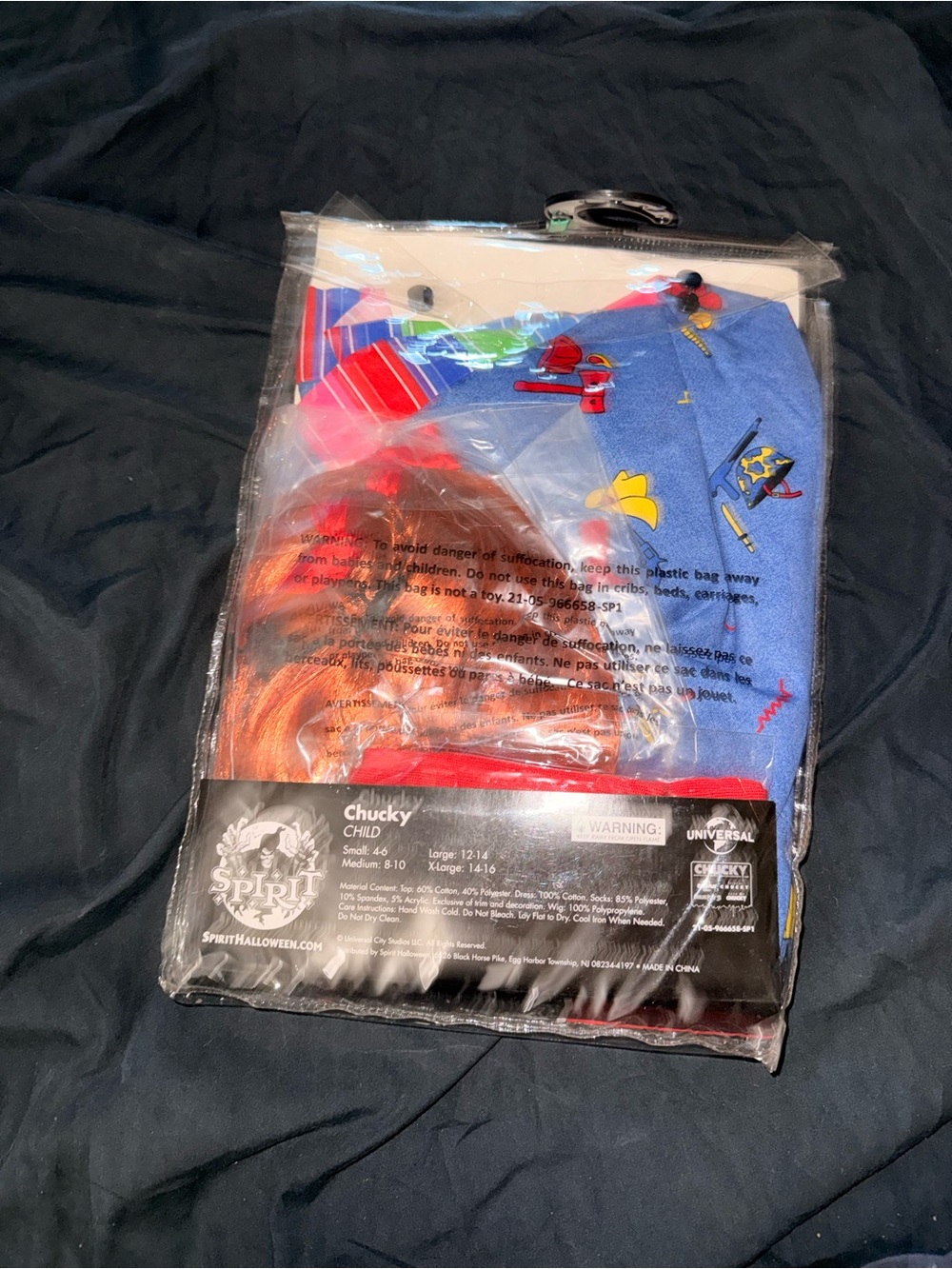 Chucky Jumper Dress Costume with Red Socks and Wig size large kids - Picture 4 of 5